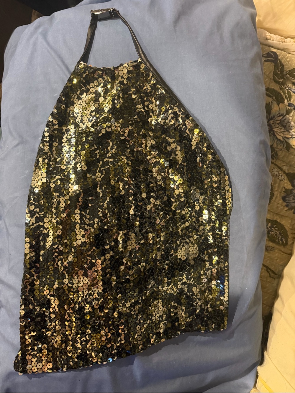 Express vintage Black and Gold Sequin Halter Tank Top